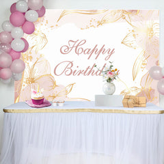 Aperturee - Golden Floral Lines Light Pink Birthday Backdrop