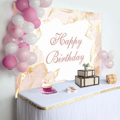 Aperturee - Golden Floral Lines Light Pink Birthday Backdrop