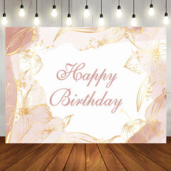 Aperturee - Golden Floral Lines Light Pink Birthday Backdrop