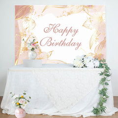 Aperturee - Golden Floral Lines Light Pink Birthday Backdrop