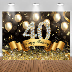 Aperturee - Golden Glitter 40th Balloons Bokeh Birthday Backdrop