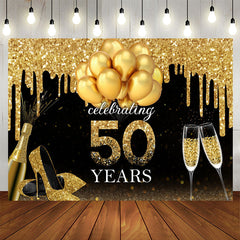 Aperturee - Golden Glitter Balloon High Heel 50Th Birthday Backdrop