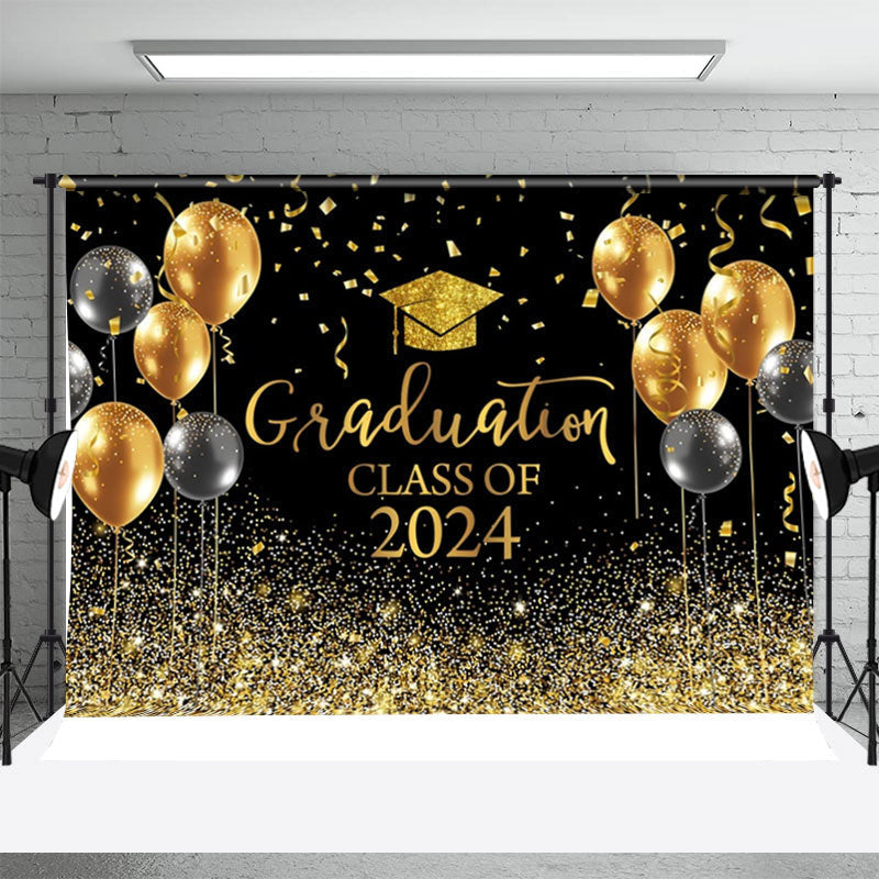 Aperturee - Golden Glitter Balloon Ribbons Graduation Backdrop