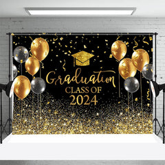 Aperturee - Golden Glitter Balloon Ribbons Graduation Backdrop