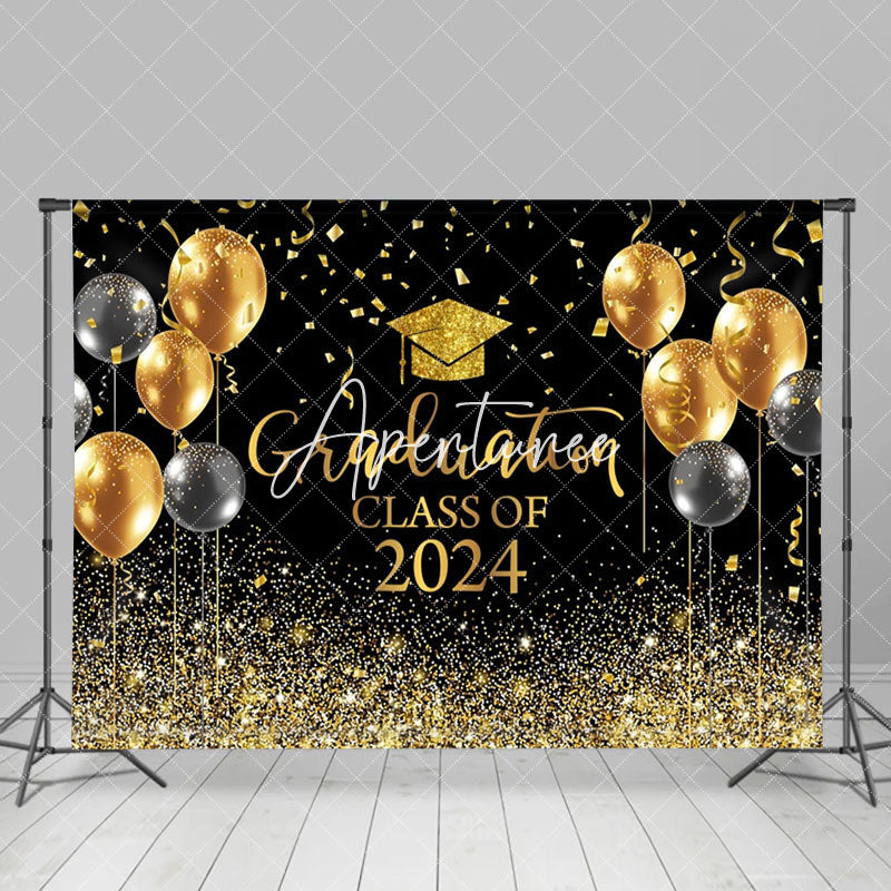 Aperturee - Golden Glitter Balloon Ribbons Graduation Backdrop