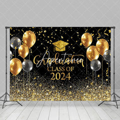 Aperturee - Golden Glitter Balloon Ribbons Graduation Backdrop