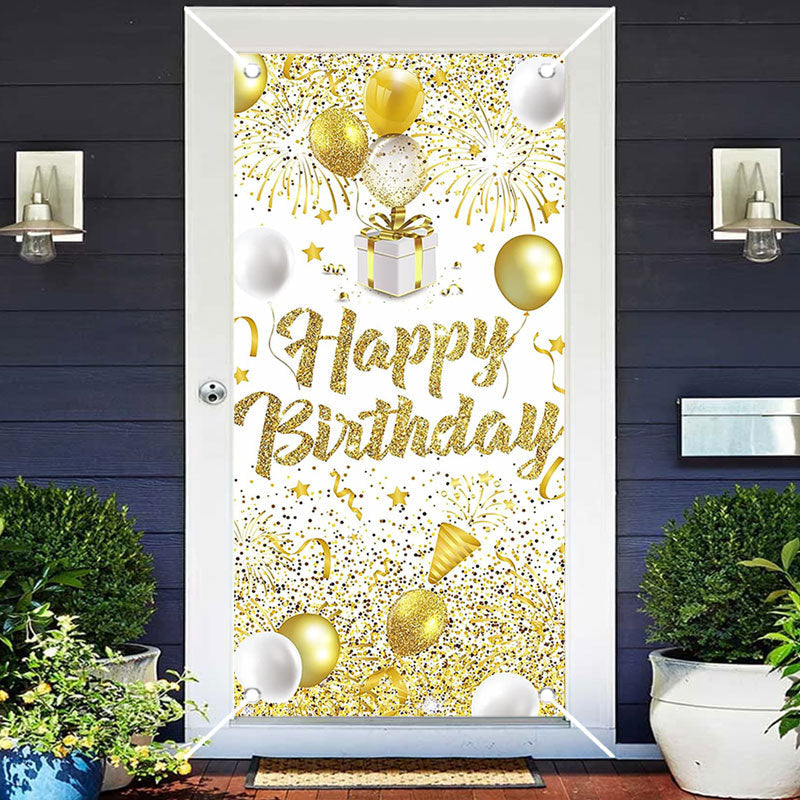 Aperturee - Golden Glitter Balloons Happy Birthday Door Cover