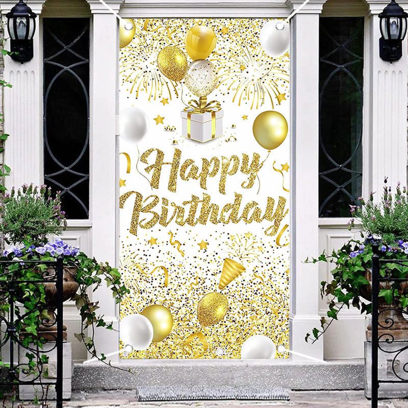 Aperturee - Golden Glitter Balloons Happy Birthday Door Cover