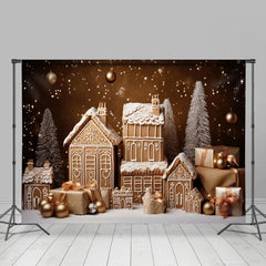 Aperturee - Golden Glitter Biscuit House Tree Christmas Backdrop