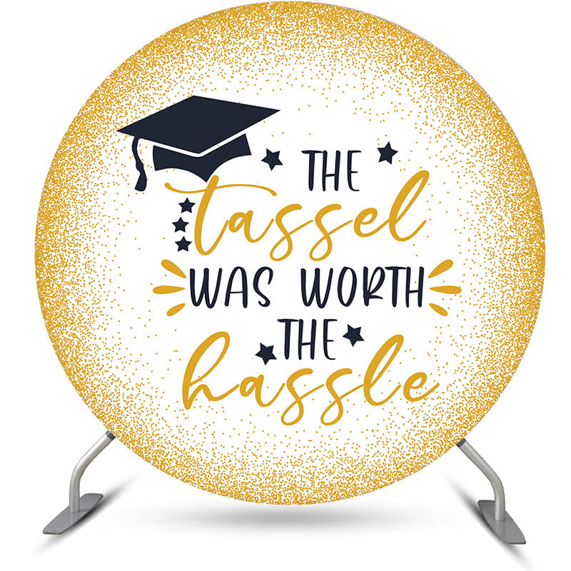 Aperturee - Golden Glitter Black Cap Star Round Graduation Backdrop