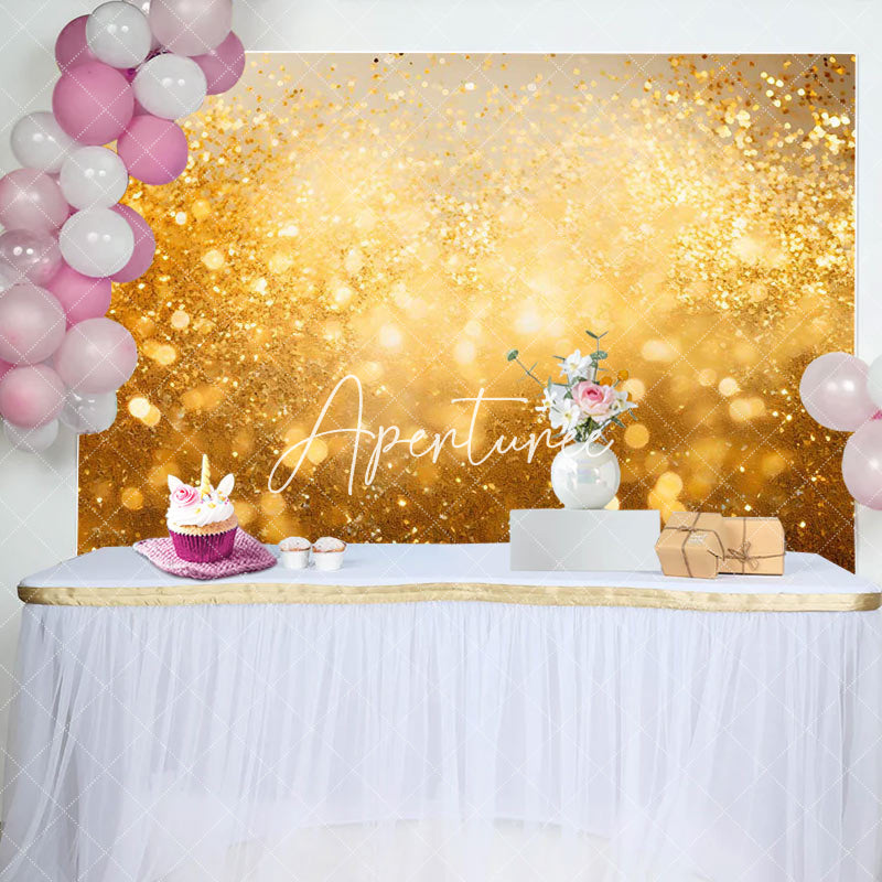 Aperturee - Golden Glitter Bokeh Backdrop For Birthday Party