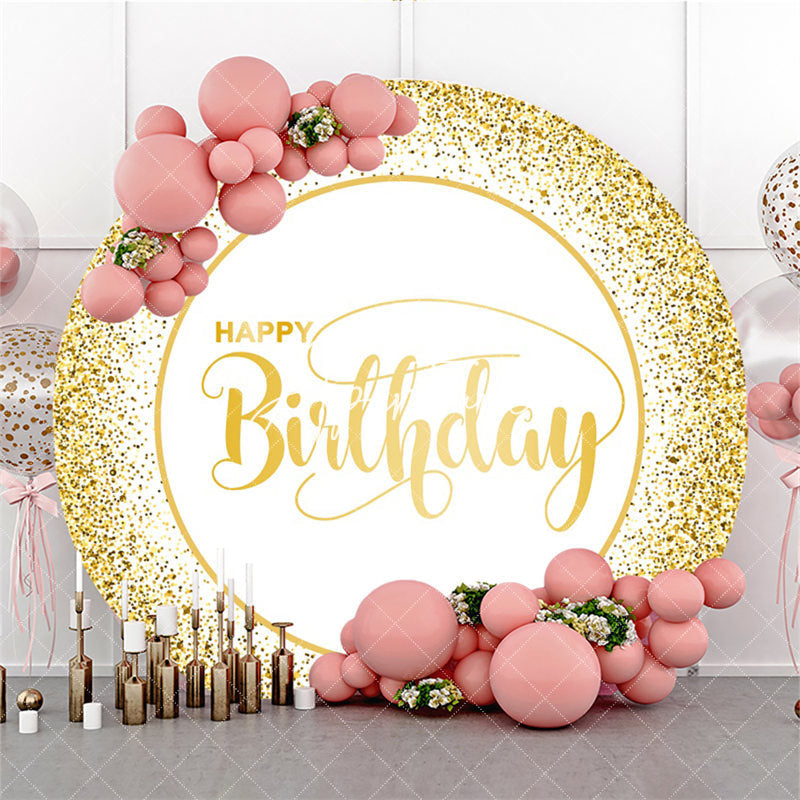 Aperturee Golden Glitter Bokeh Round Happy Birthday Backdrop