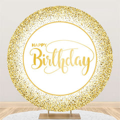 Aperturee Golden Glitter Bokeh Round Happy Birthday Backdrop