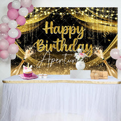 Aperturee - Golden Glitter Champagne Lights Birthday Backdrop