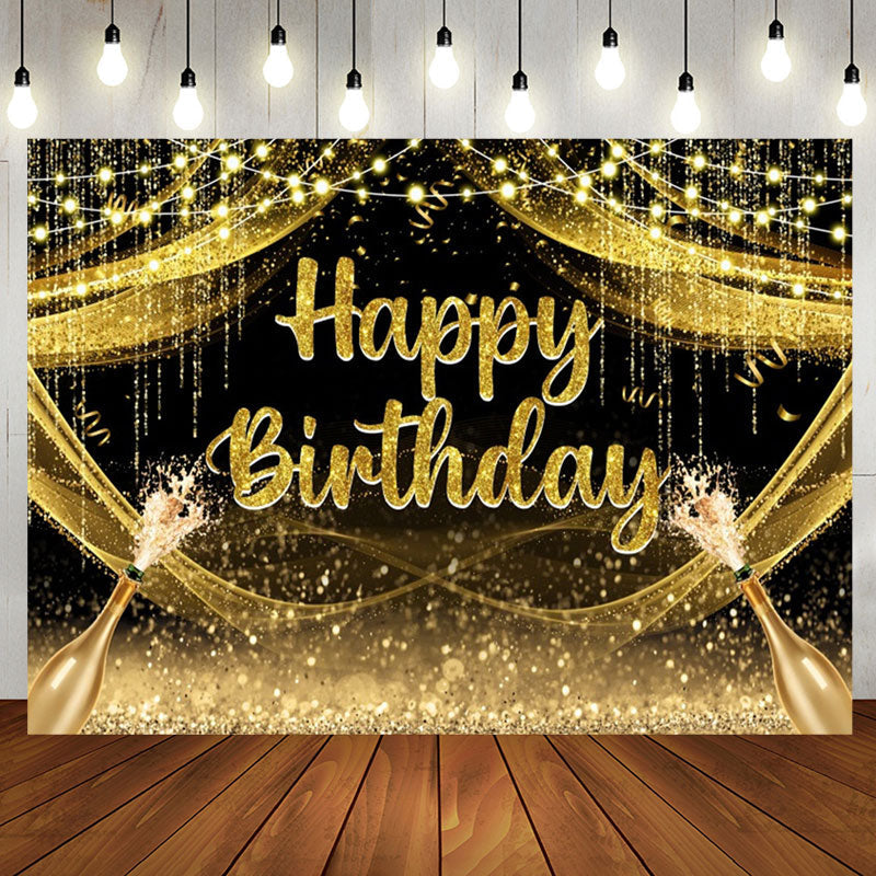 Aperturee - Golden Glitter Champagne Lights Birthday Backdrop