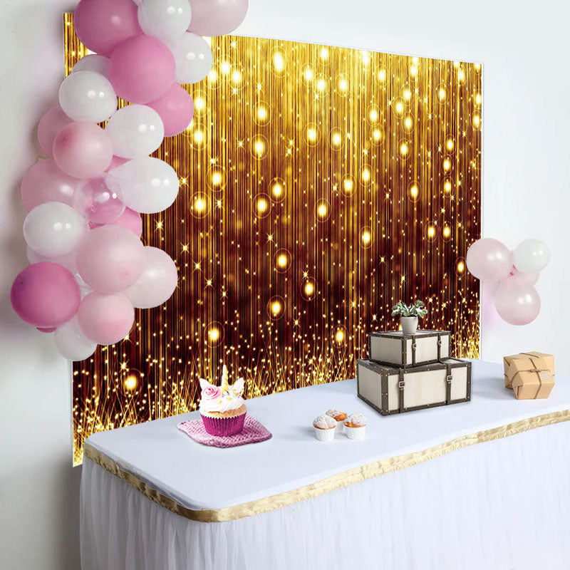 Aperturee - Golden Glitter Lines Backdrop for Birthday Party