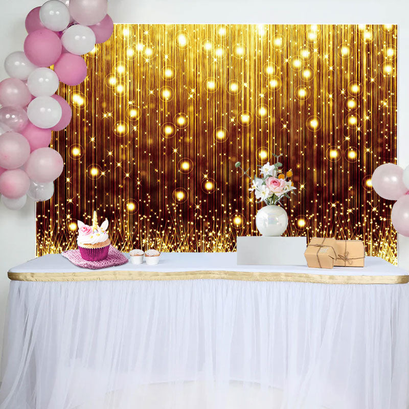 Aperturee - Golden Glitter Lines Backdrop for Birthday Party