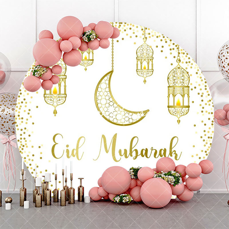 Aperturee - Golden Glitter Moon Lantern White Round Eid Backdrop