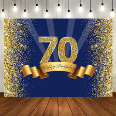 Aperturee - Golden Glitter Navy Blue Happy 70Th Birthday Backdrop