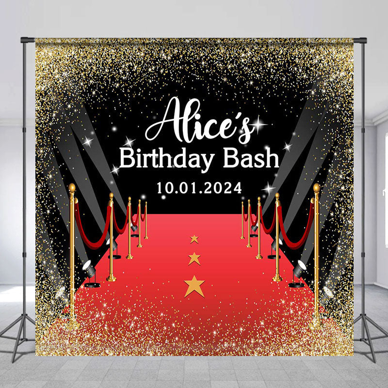 Aperturee - Golden Glitter Red Carpet Custom Birthday Backdrop