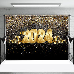 Aperturee - Golden Glitter Ribbons Hat 2024 Graduation Backdrop