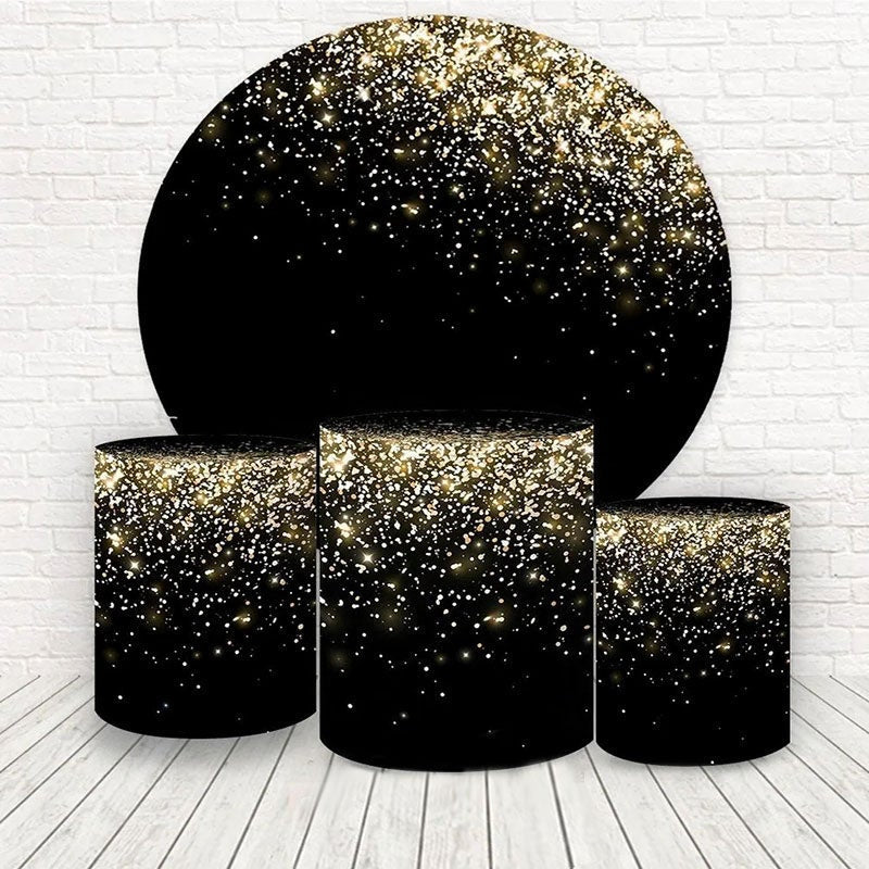 Aperturee Golden Glitter Round Happy Birthday Party Backdrop Kit