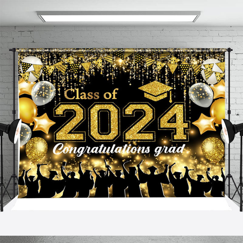 Aperturee - Golden Glitter Tassel Balloon Graduation Backdrop