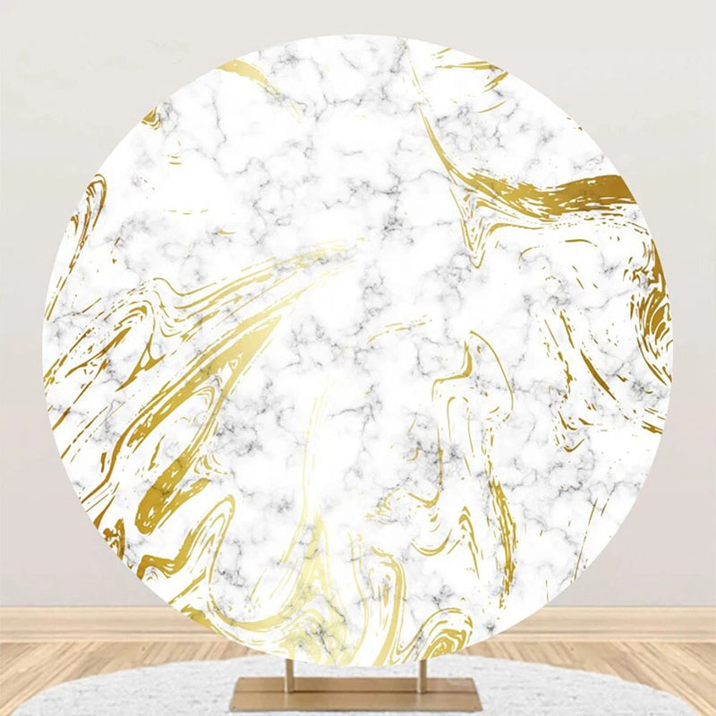 Aperturee - Golden Grey Abstract Marble Round Birthday Backdrop