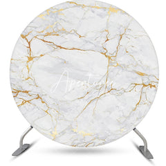 Aperturee - Golden Grey Texture Marble Round Birthday Backdrop