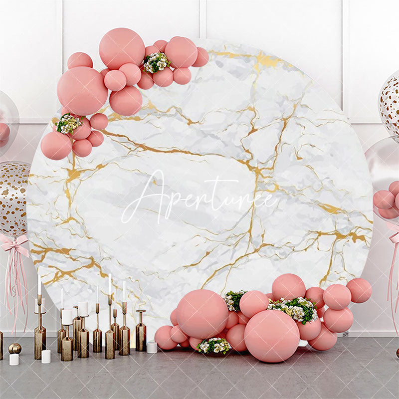 Aperturee - Golden Grey Texture Marble Round Birthday Backdrop