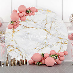 Aperturee - Golden Grey Texture Marble Round Birthday Backdrop