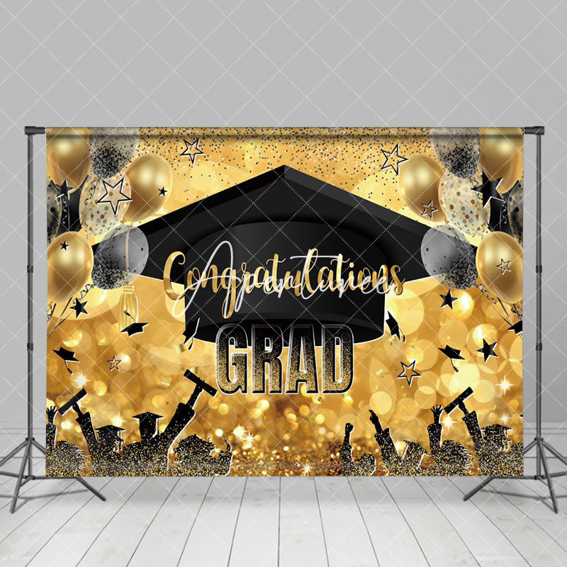 Aperturee - Golden Hat Balloons Bokeh Star Graduation Backdrop