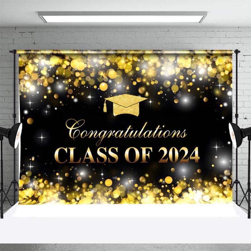 Aperturee - Golden Hat Bokeh Black 2024 Graduation Backdrop