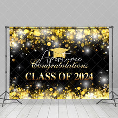 Aperturee - Golden Hat Bokeh Black 2024 Graduation Backdrop