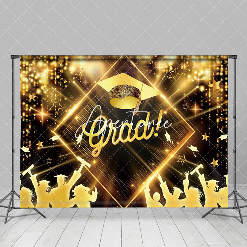 Aperturee - Golden Hat Sparkling Star Bokeh Graduation Backdrop