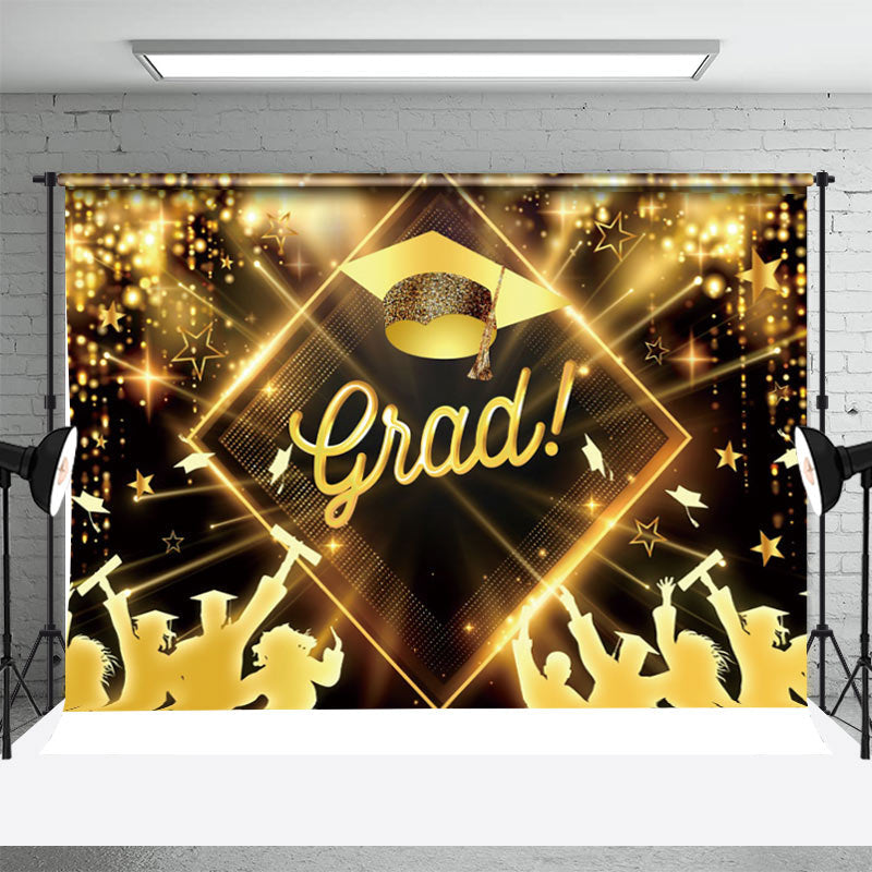 Aperturee - Golden Hat Sparkling Star Bokeh Graduation Backdrop