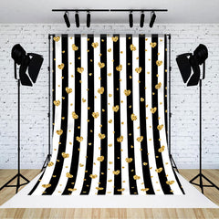 Aperturee - Golden Hearts Black Stripes Valentines Day Backdrop