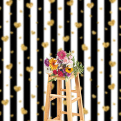 Aperturee - Golden Hearts Black Stripes Valentines Day Backdrop