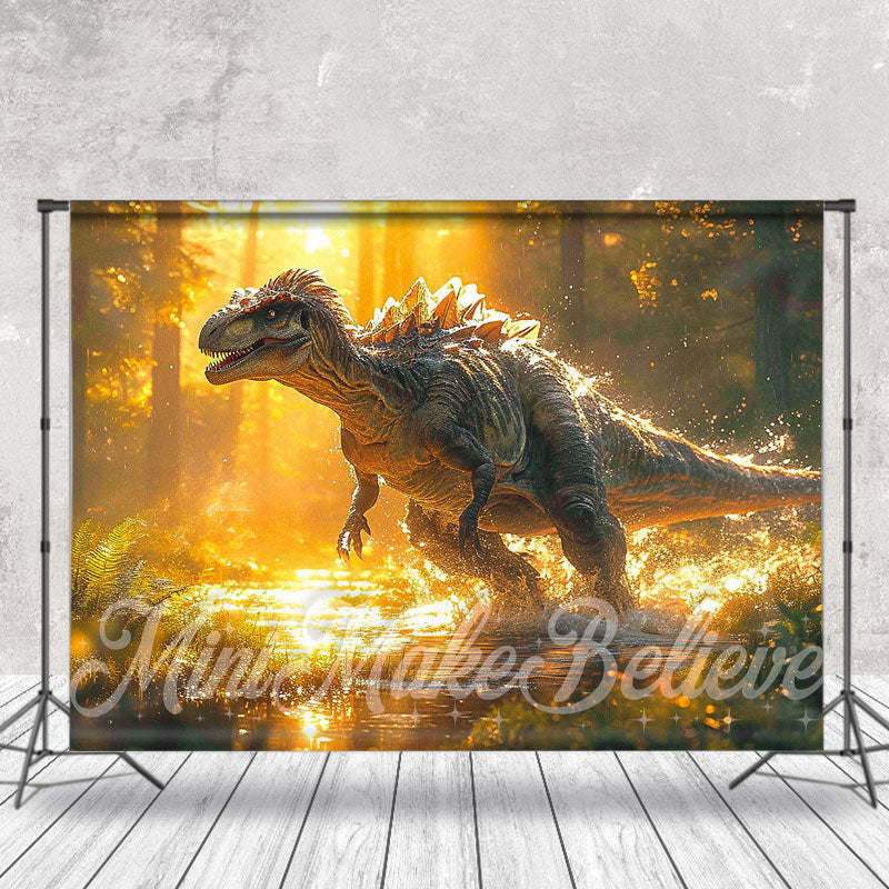 Aperturee - Golden Jungle Dinosaur Water Splash Photo Backdrop