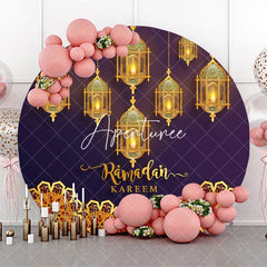 Aperturee - Golden Lantern Mandala Pattern Round Eid Backdrop