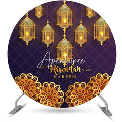 Aperturee - Golden Lantern Mandala Pattern Round Eid Backdrop