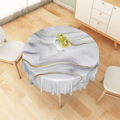 Aperturee - Golden Line Grey White Marble Print Round Tablecloth