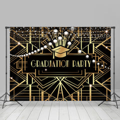 Aperturee - Golden Lines Bulbs Black Graduation Party Backdrop