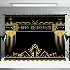 Aperturee - Golden Lines Pattern Black Happy Retirement Backdrop