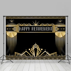 Aperturee - Golden Lines Pattern Black Happy Retirement Backdrop