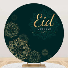 Aperturee - Golden Mandala Art Green Round Eid Mubarak Backdrop