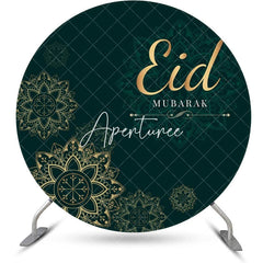 Aperturee - Golden Mandala Art Green Round Eid Mubarak Backdrop