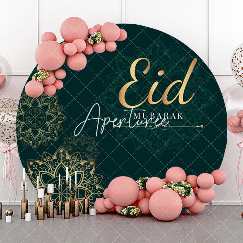 Aperturee - Golden Mandala Art Green Round Eid Mubarak Backdrop