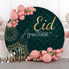 Aperturee - Golden Mandala Art Green Round Eid Mubarak Backdrop