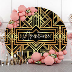 Aperturee Golden Metallic Lines Black Round Birthday Backdrop